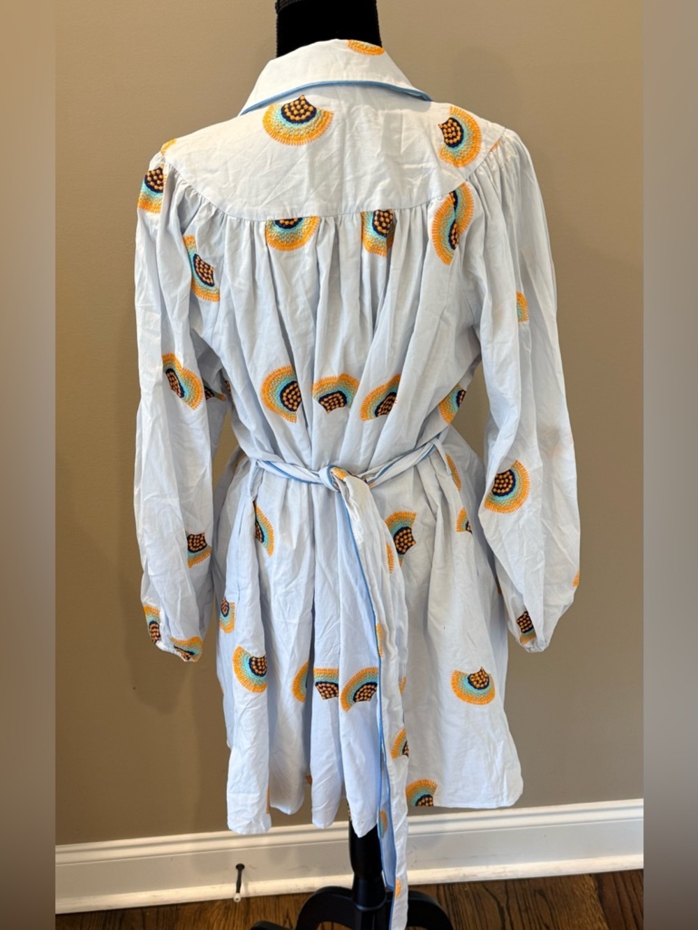 Women’s CIEBON Halliday Light Blue Embroidered long sleeve dress- Size Large - Picture 6 of 10